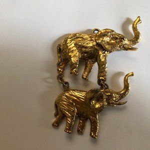 Elephants pendant 2 elephants linked together gold tone lucky